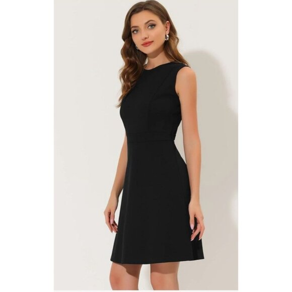 Allegra K Womens Career Round Neck Fit & Flare Dress Size Small Black Cocktail - Picture 3 of 10